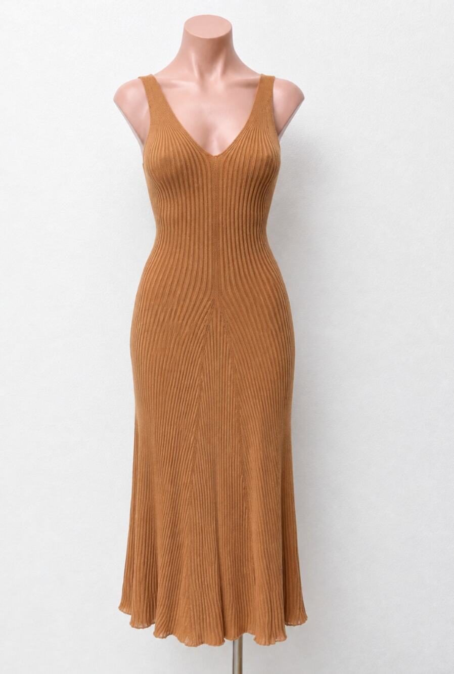 NWT Free People Camel Brown Sweet as Honey RibKnit VNeck Sleeveless Maxi Dress L